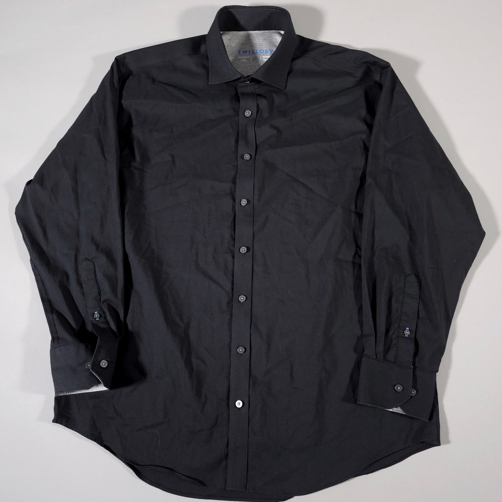 Twillory Dress Shirt Mens 17 32-33 Black Performance Traditional Fit Stretch